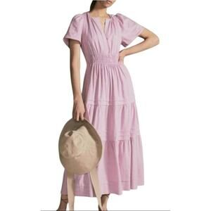 Stitchdrop Cotton Maxi Dress Size Small Pink Elastic Waist Tiered Skirt NEW